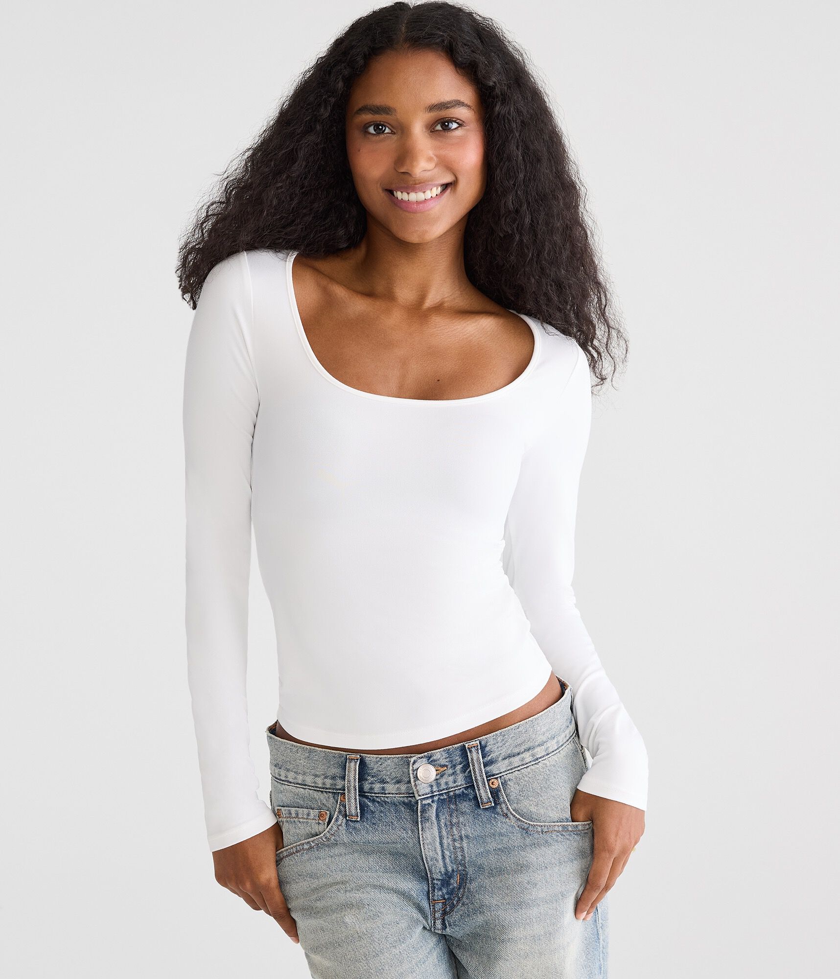 Long Sleeve Buttery Soft Scoop-Neck Tee
