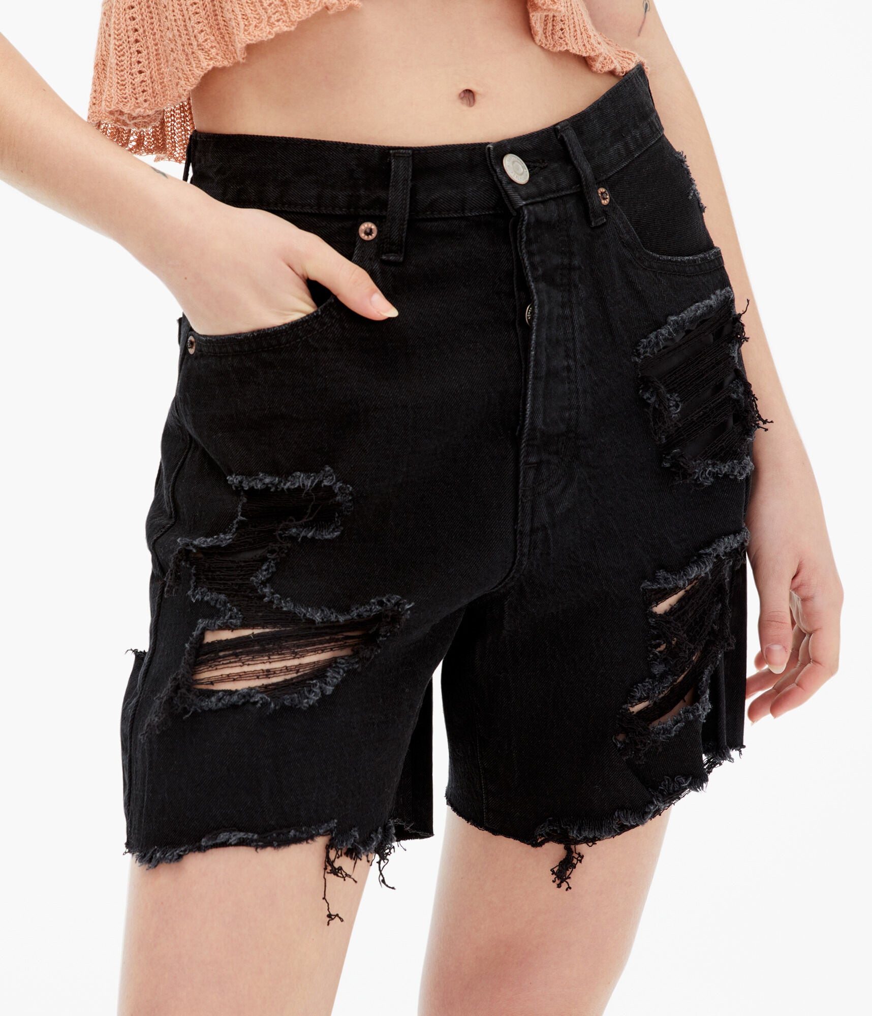 '90s High-Waisted Baggy Hemp Denim Shorts