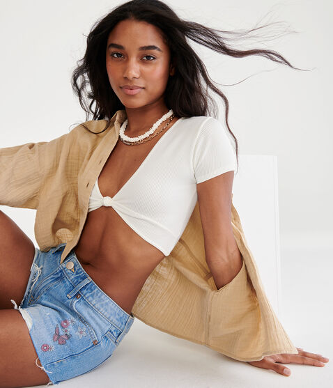 Coca-Cola® by Aéropostale Retro Coke Vintage Low-Rise Denim Shorty Shorts