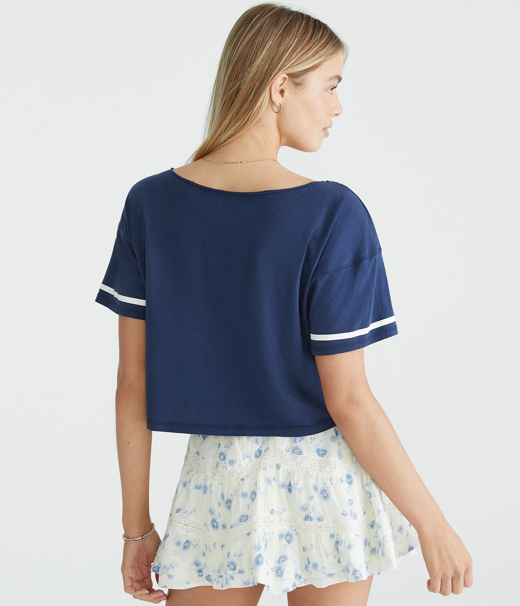 Number 87 Off-The-Shoulder Cropped Boyfriend Graphic Tee