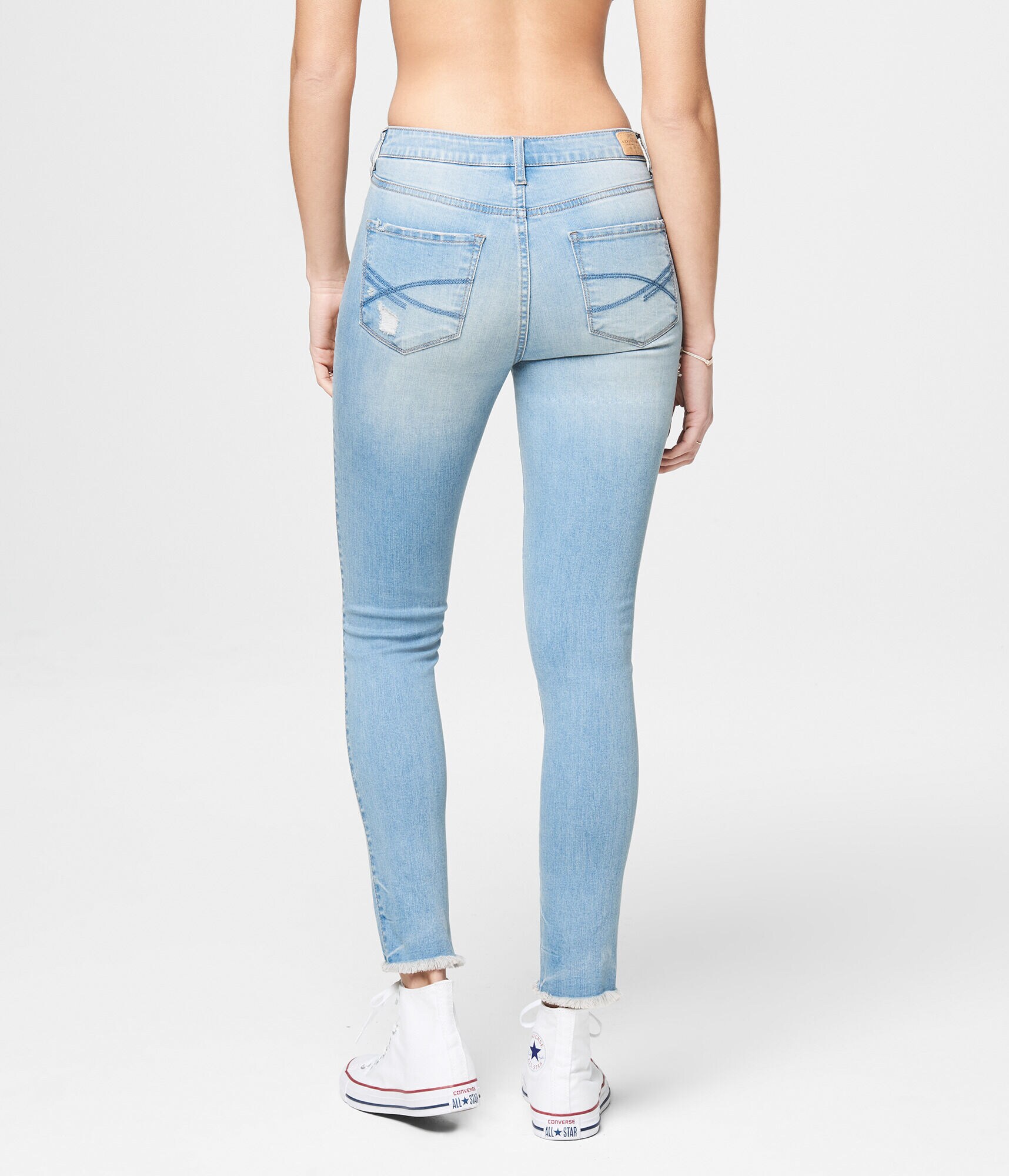 Seriously Stretchy Light Wash Blasted Knee High-Waisted Ankle Jegging