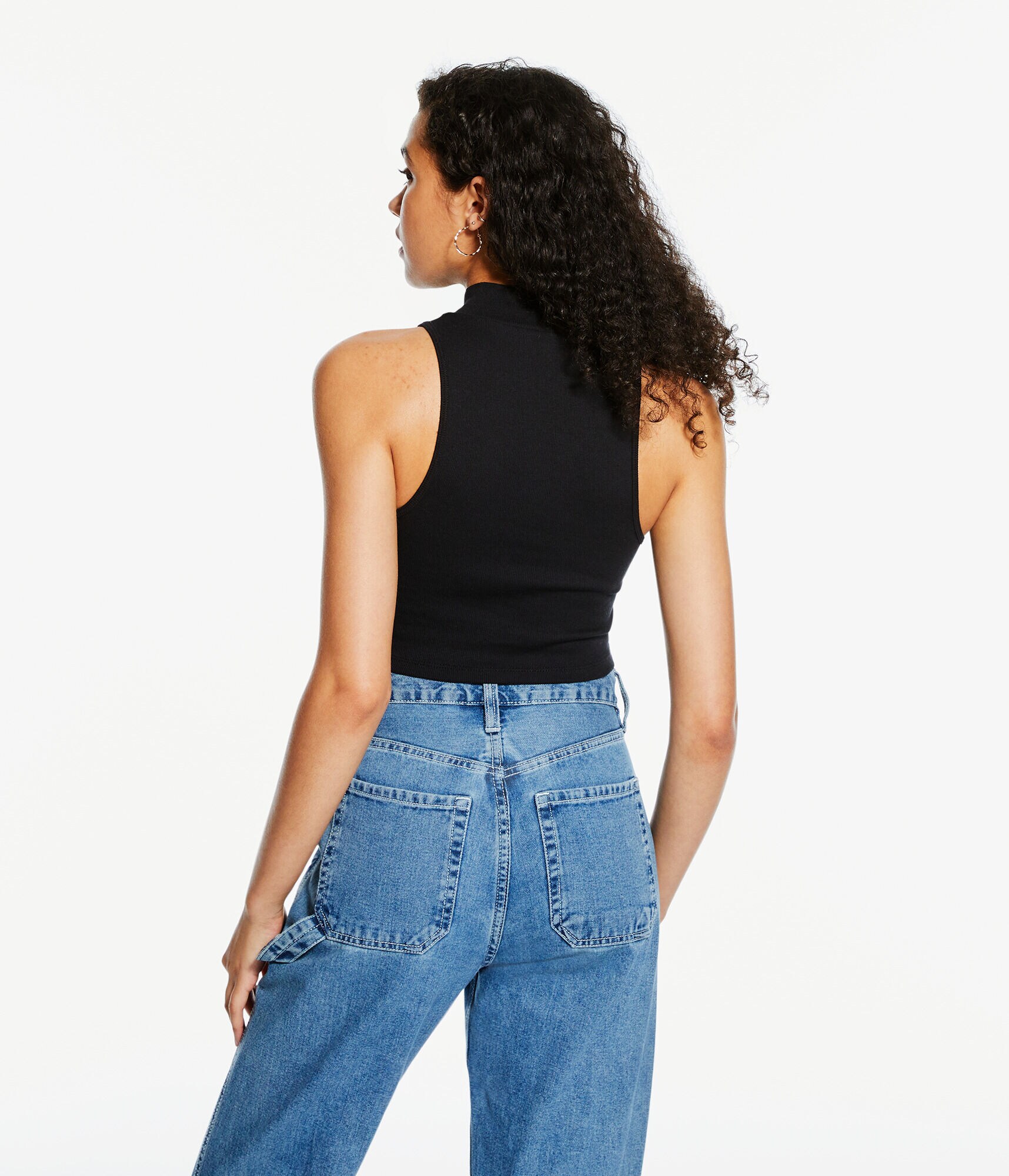 Zippered Mock-Neck Cropped Tank