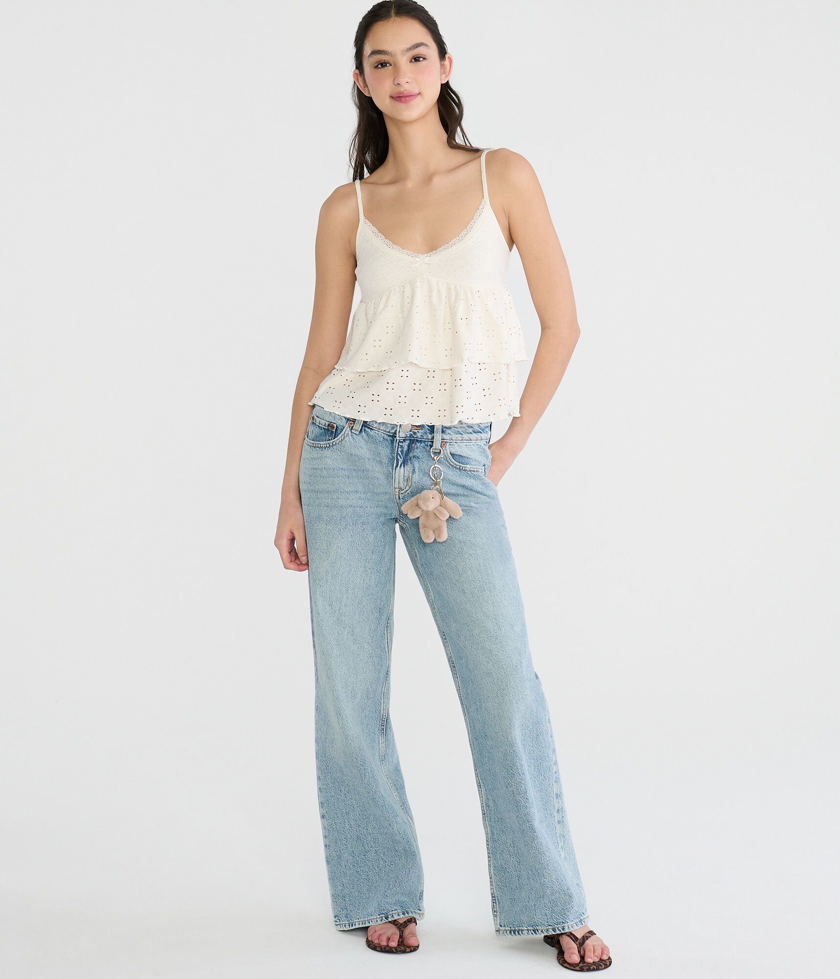 Low-Rise Baggy Wide Leg Leopard Bow Jean