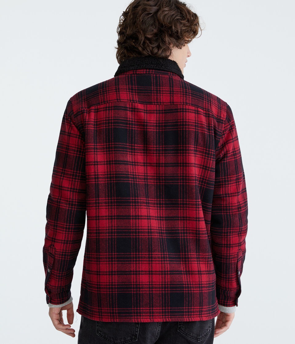 Plaid Sherpa-Lined Full-Zip Flannel Shacket