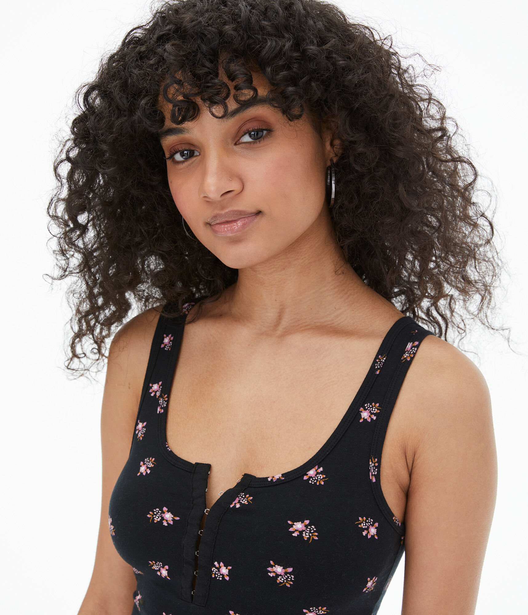 Floral Hook-And-Eye Scoop-Neck Cropped Tank