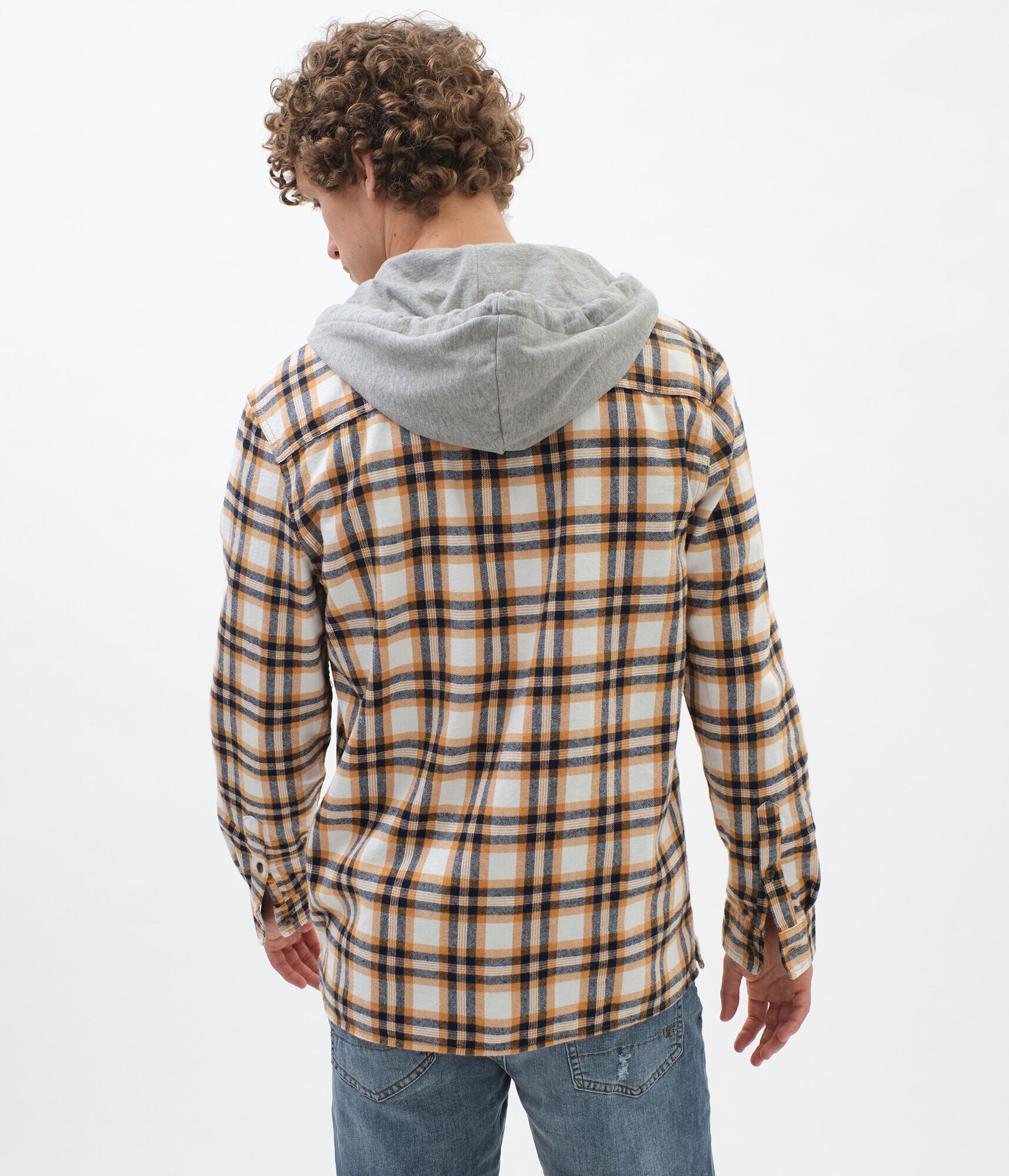 Long Sleeve Plaid Hooded Button-Down Shirt