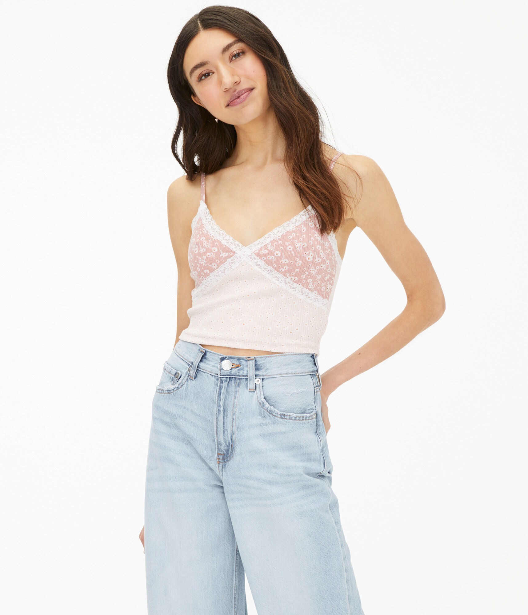 Floral Crisscross Lace Cropped Cami