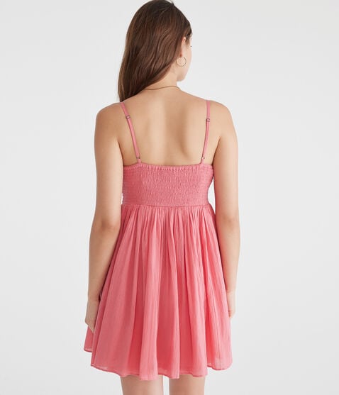 Solid V-Neck Gauze Babydoll Dress Solid V-Neck Gauze Babydoll Dress