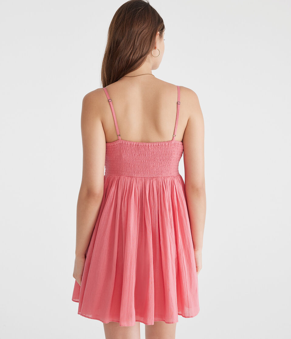 Solid V-Neck Gauze Babydoll Dress