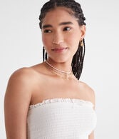 Solid Strapless Smocked Lace Drop-Waist Mini Dress