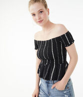Smocked Peplum Off-The-Shoulder Top