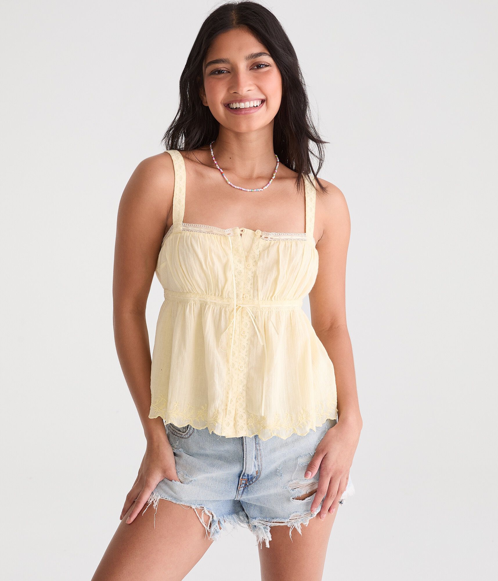 Ribbon Bow Button-Front Tank Top