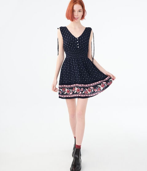 Floral V-Neck Smocked Fit & Flare Dress