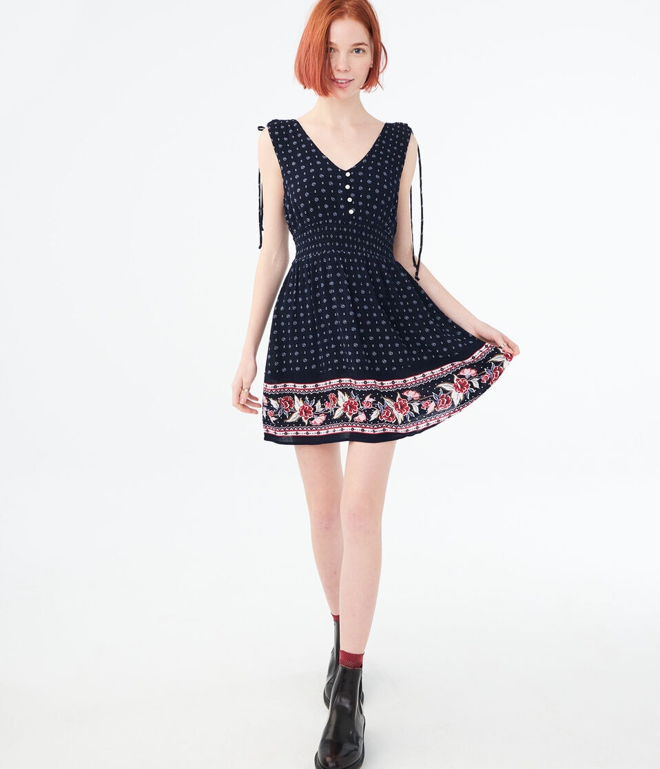 Floral V-Neck Smocked Fit & Flare Dress