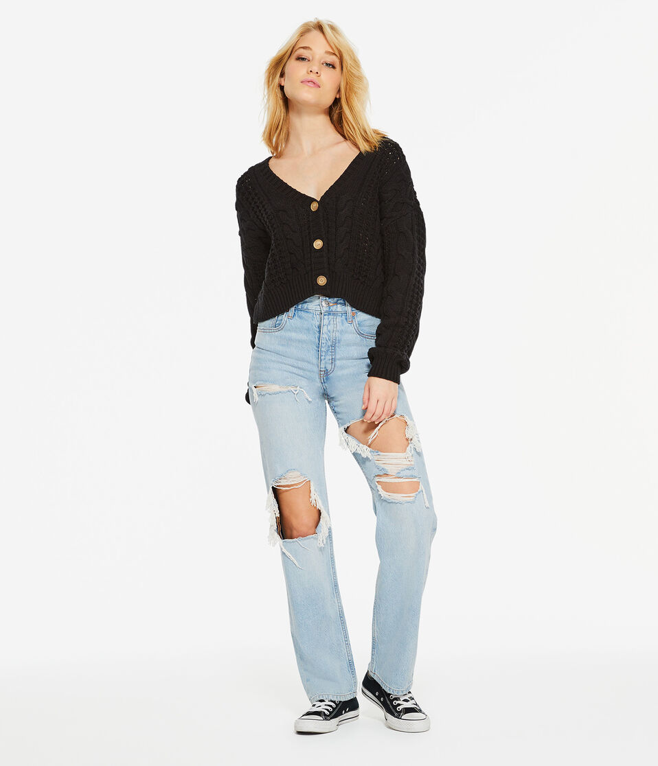 Cable-Knit V-Neck Cardigan
