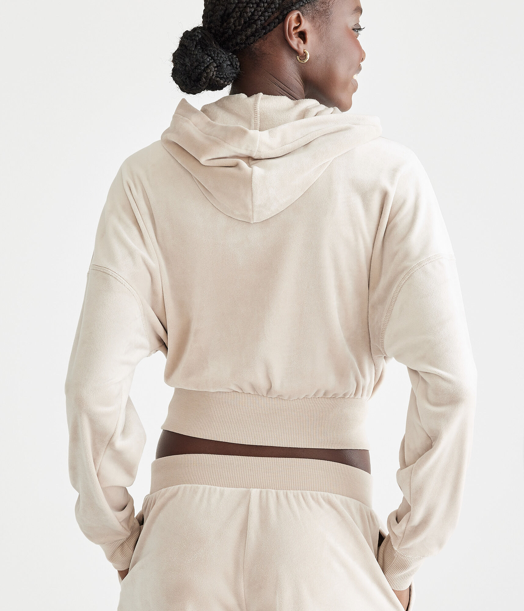 Velour Cropped Full-Zip Sleep Hoodie