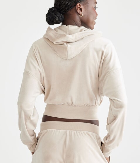 Velour Cropped Full-Zip Sleep Hoodie