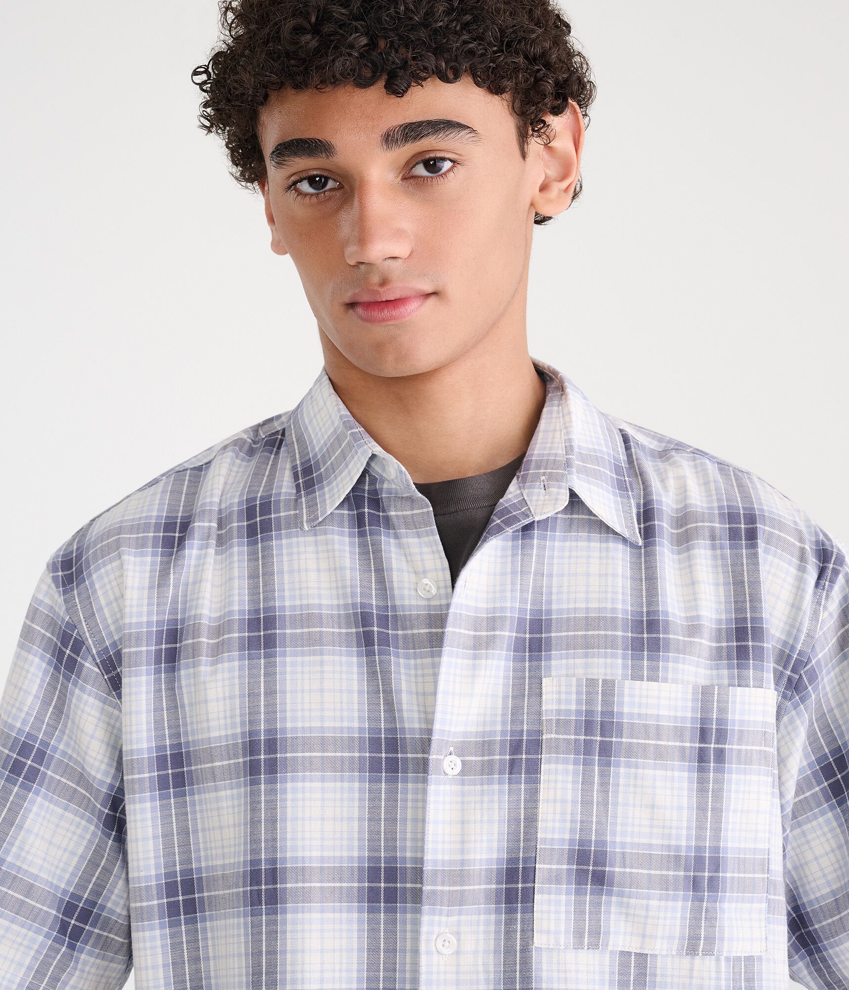 Gold Coast Microplaid Boxy Shirt