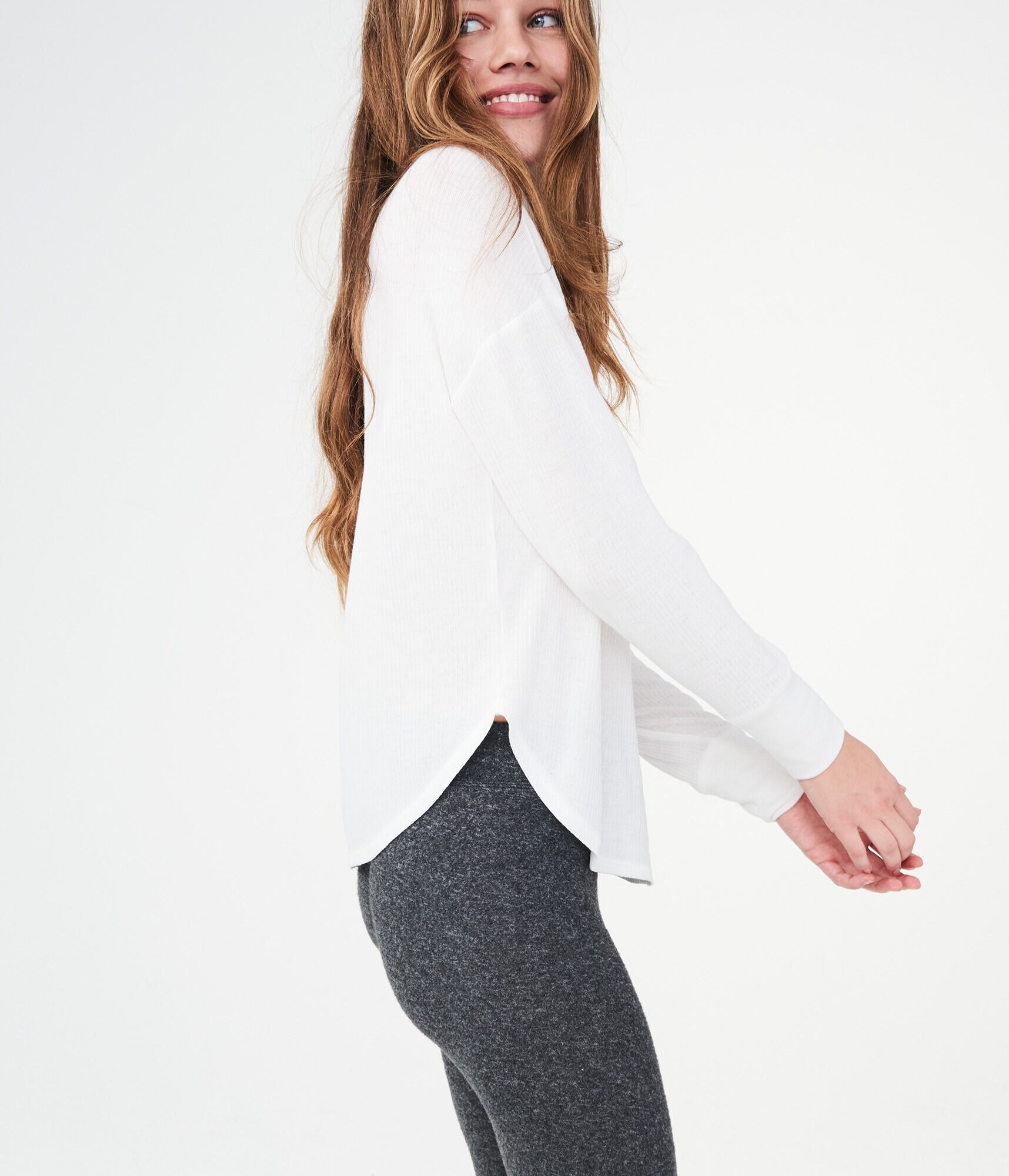 Long Sleeve Drapey Ribbed Knit Top