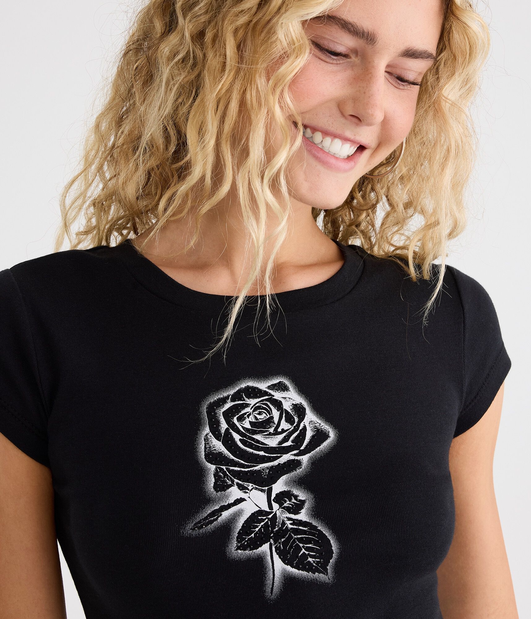 D&eacute;j&agrave; For Aero Rhinestone Rose Graphic Baby Tee
