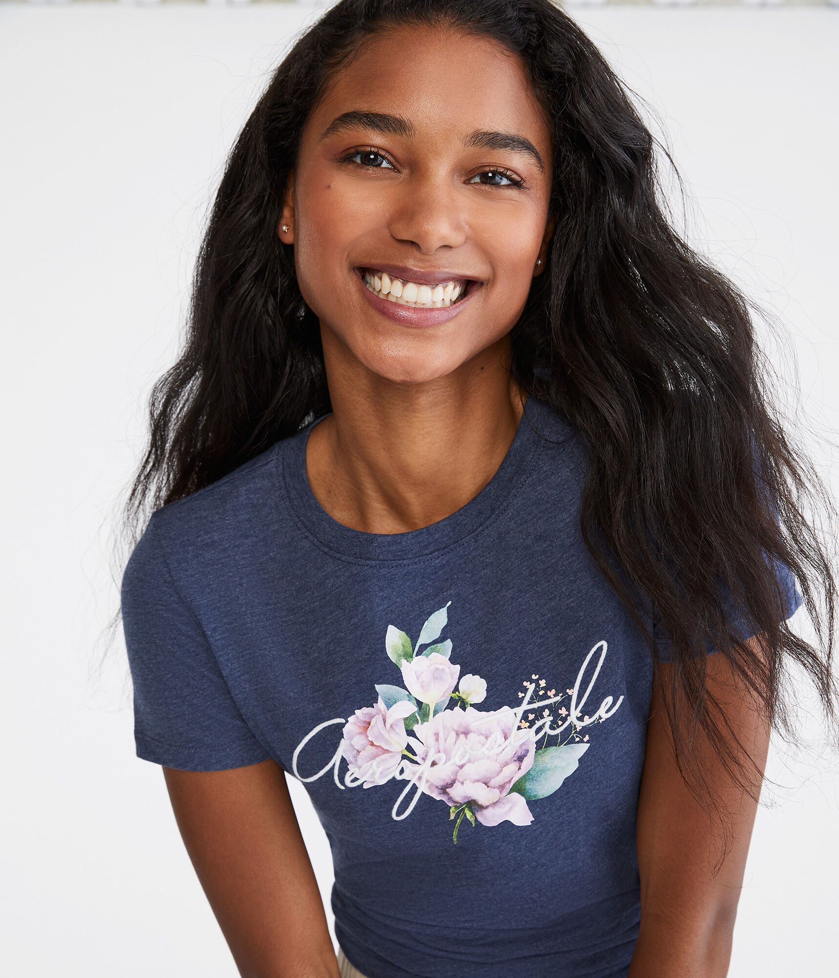 Aeropostale Embroidered Floral Graphic Tee