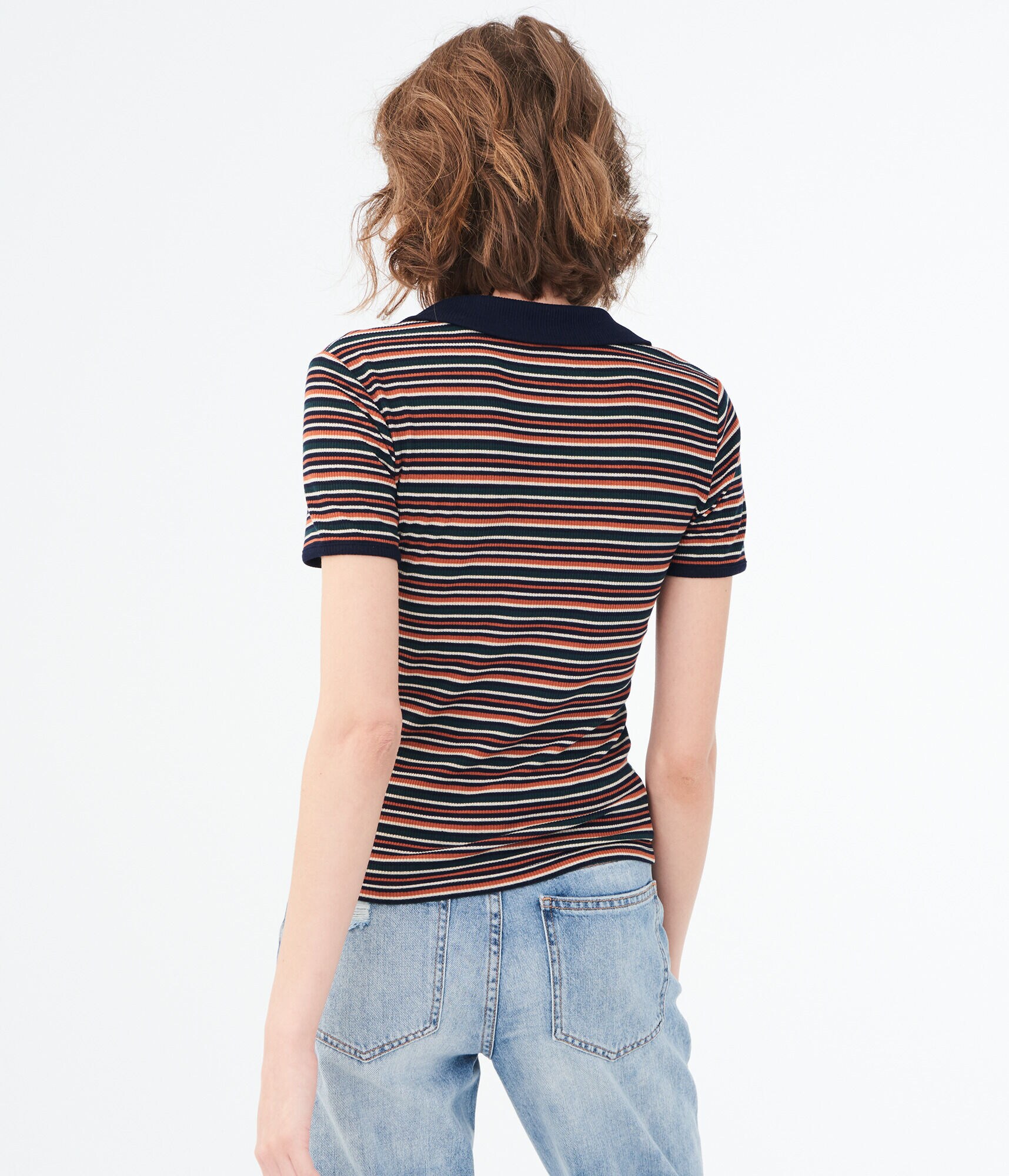 トップス Ribbed jersey polo shirt Men V Neck Knit Polo Shirt Short Sleeve Patchwork Ribbed
