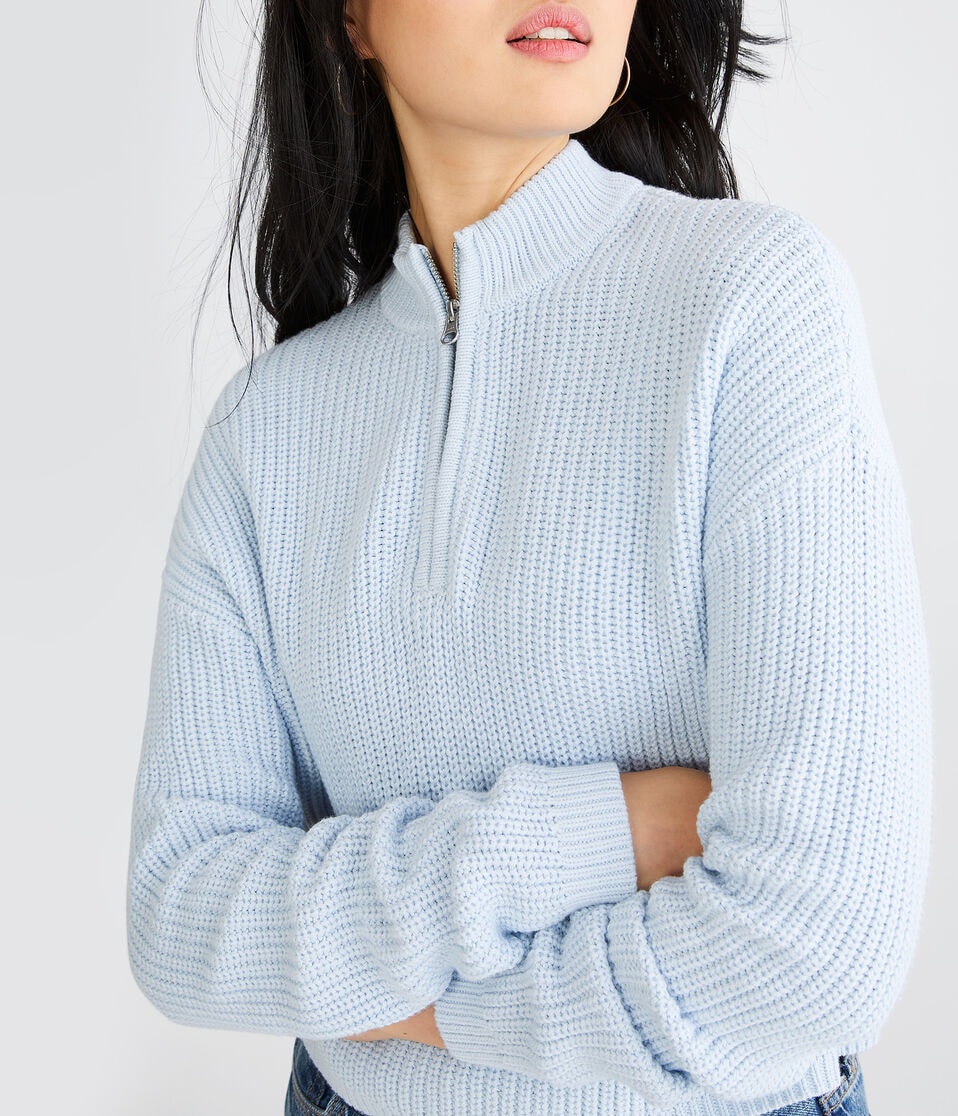 Ribbed 1/2-Zip Mock-Neck Sweater