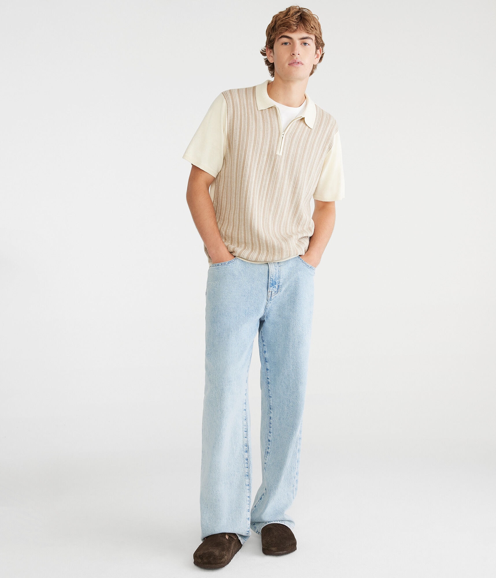 Vertical Stripe Quarter-Zip Sweater Polo