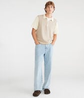 Vertical Stripe Quarter-Zip Sweater Polo