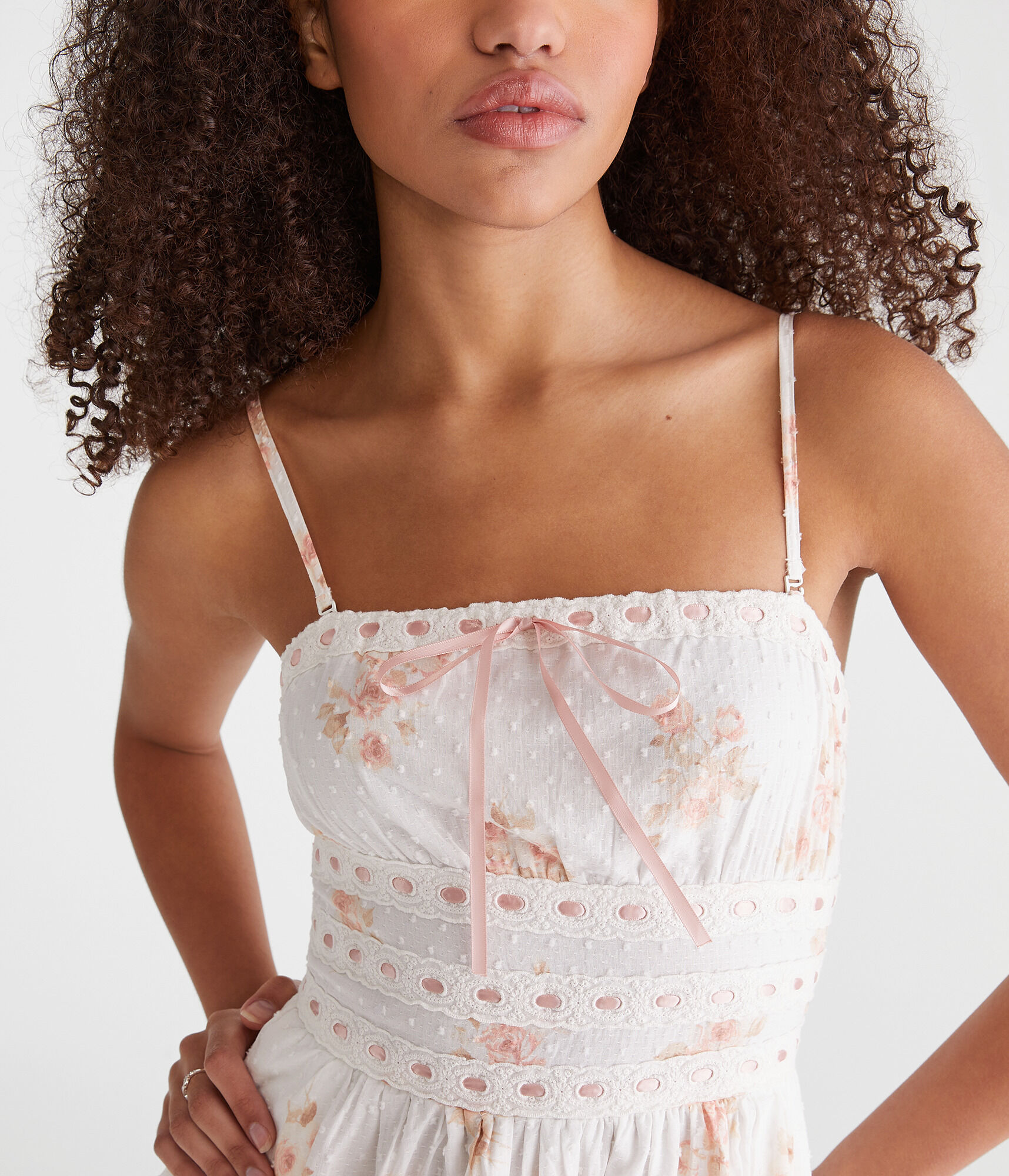 Floral Strapless Swiss Dot Mini Dress