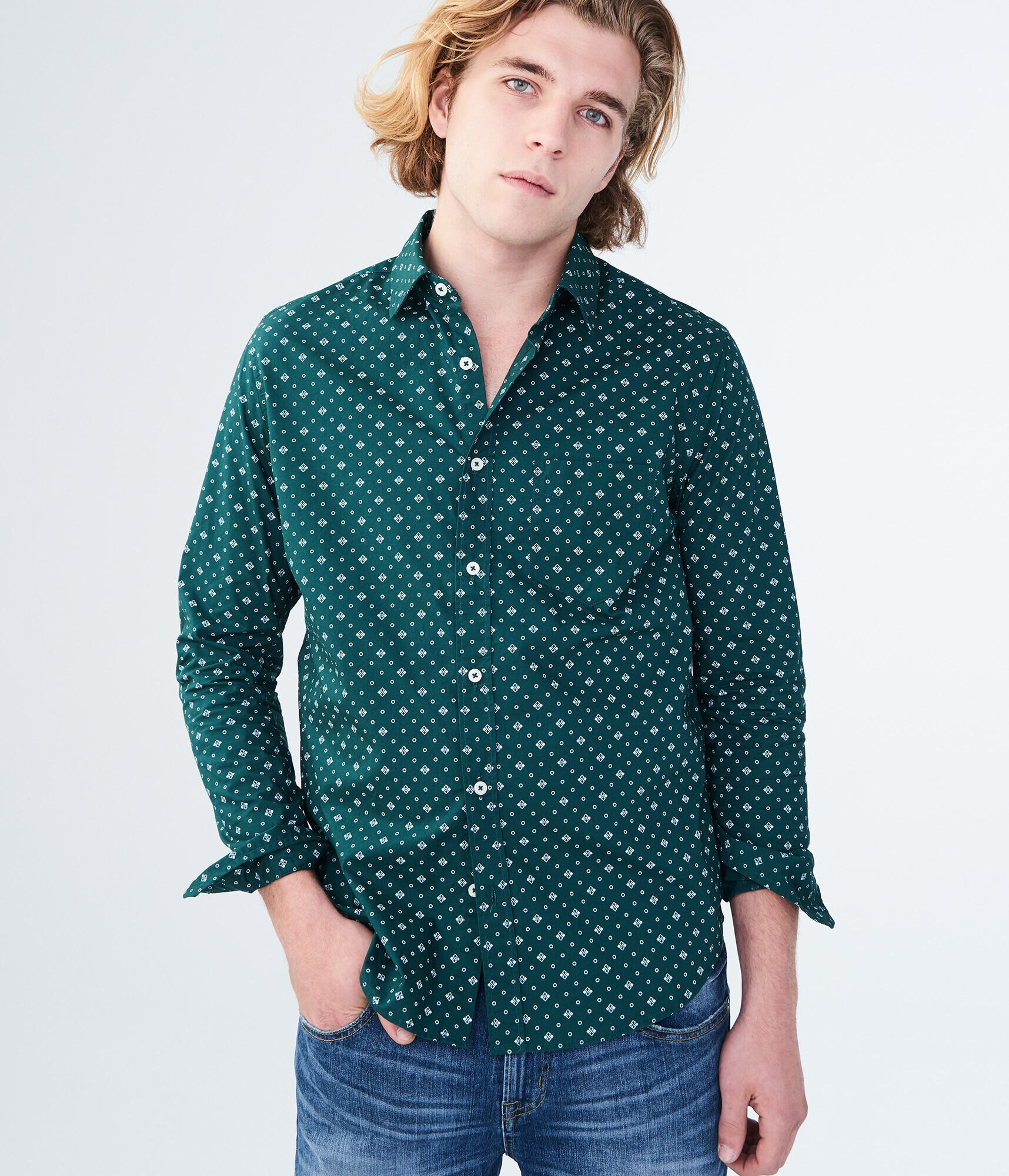 Long Sleeve Geometric Woven Shirt