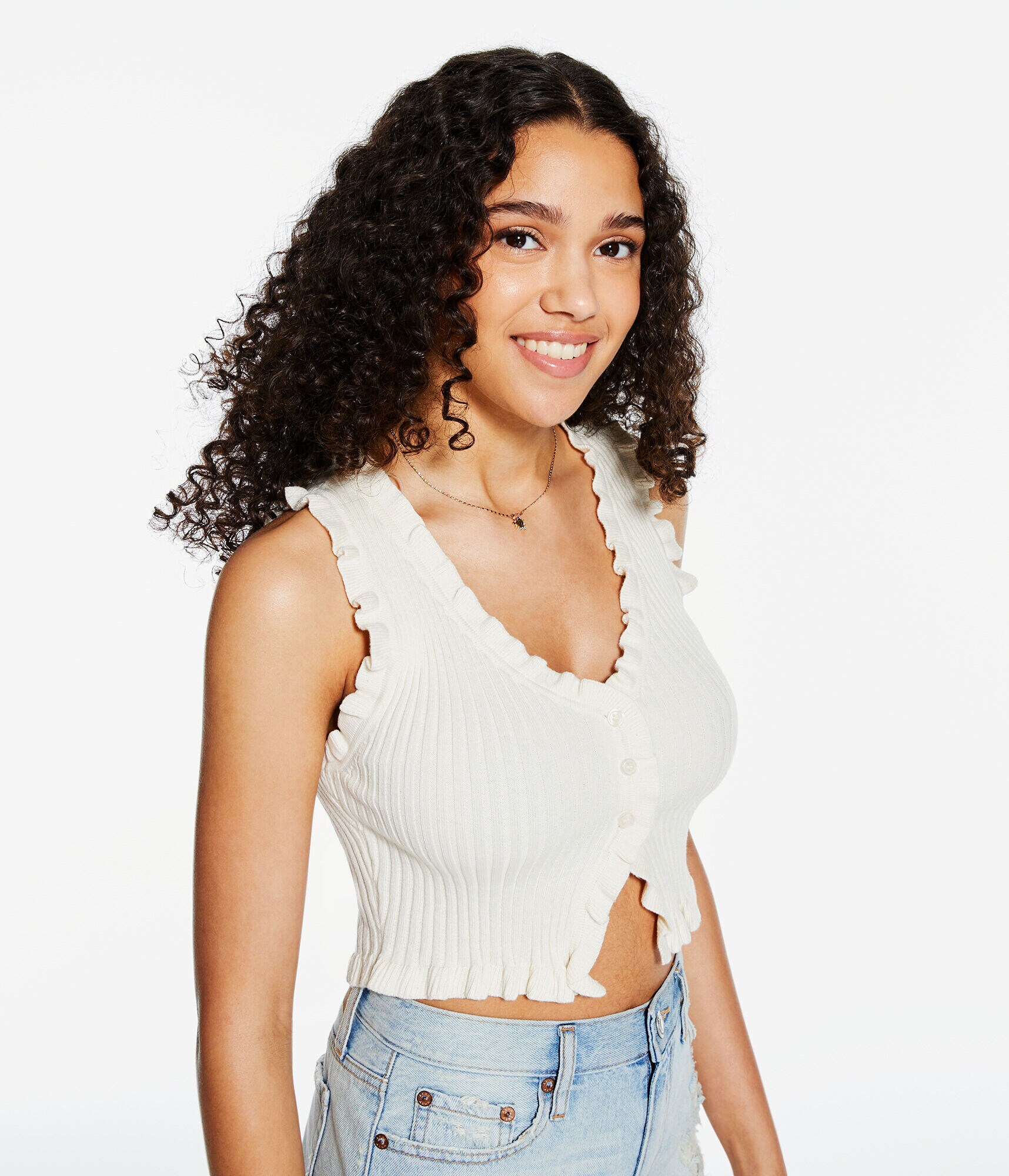 Ruffle Button-Up Cropped Tank