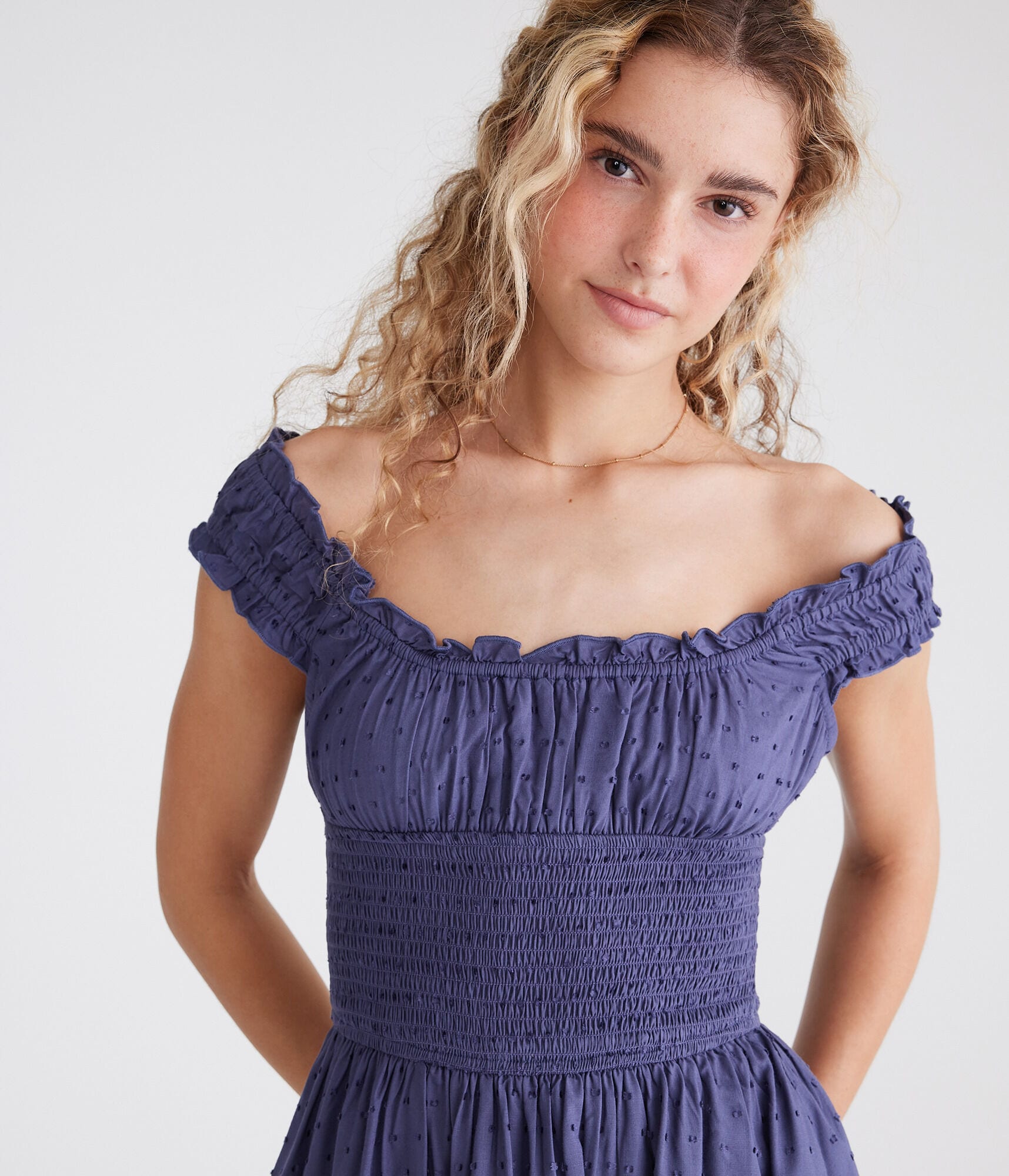 Clip Dot Off-The-Shoulder Romper
