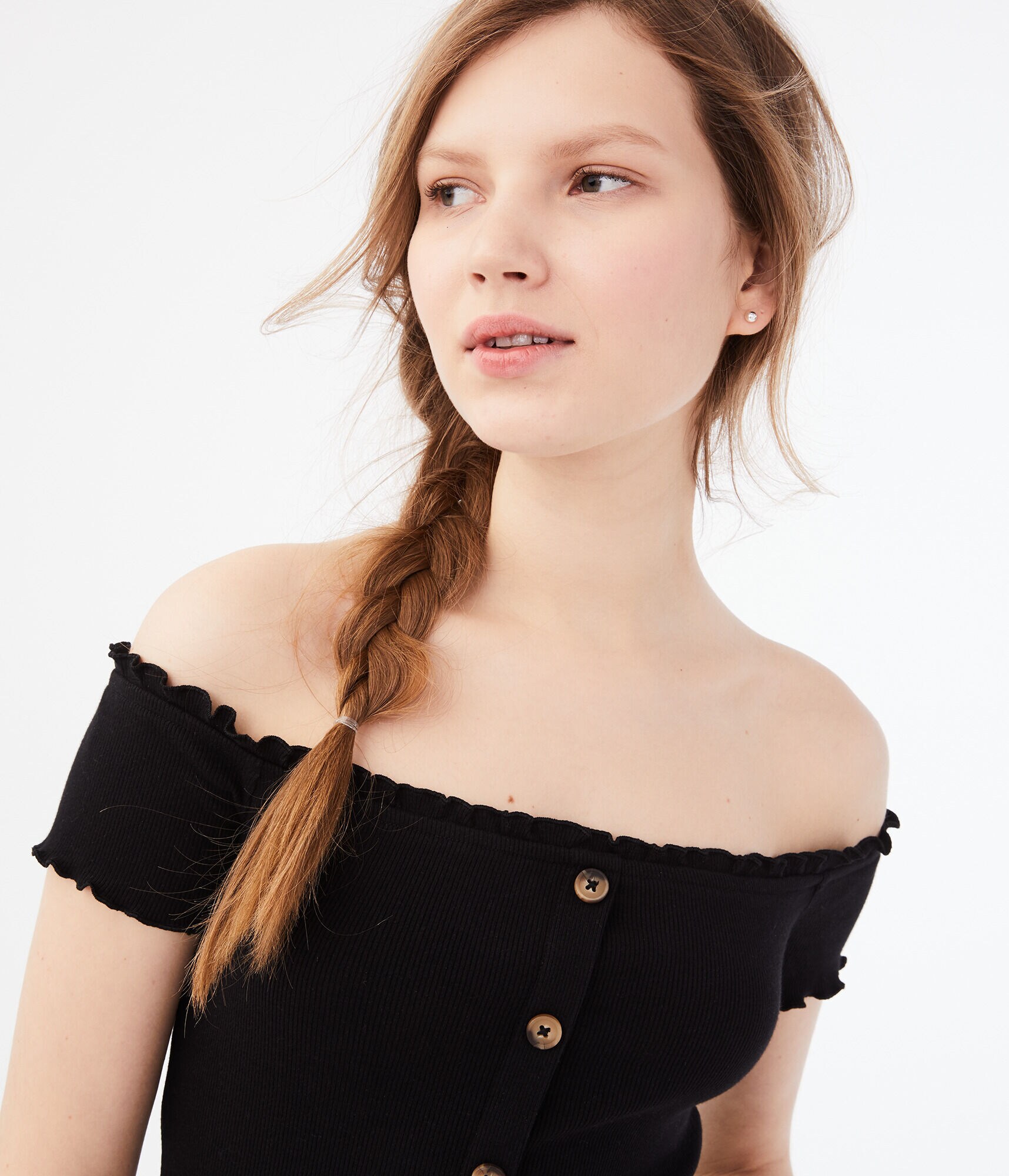 Seriously Soft Buttoned Off-The-Shoulder Top