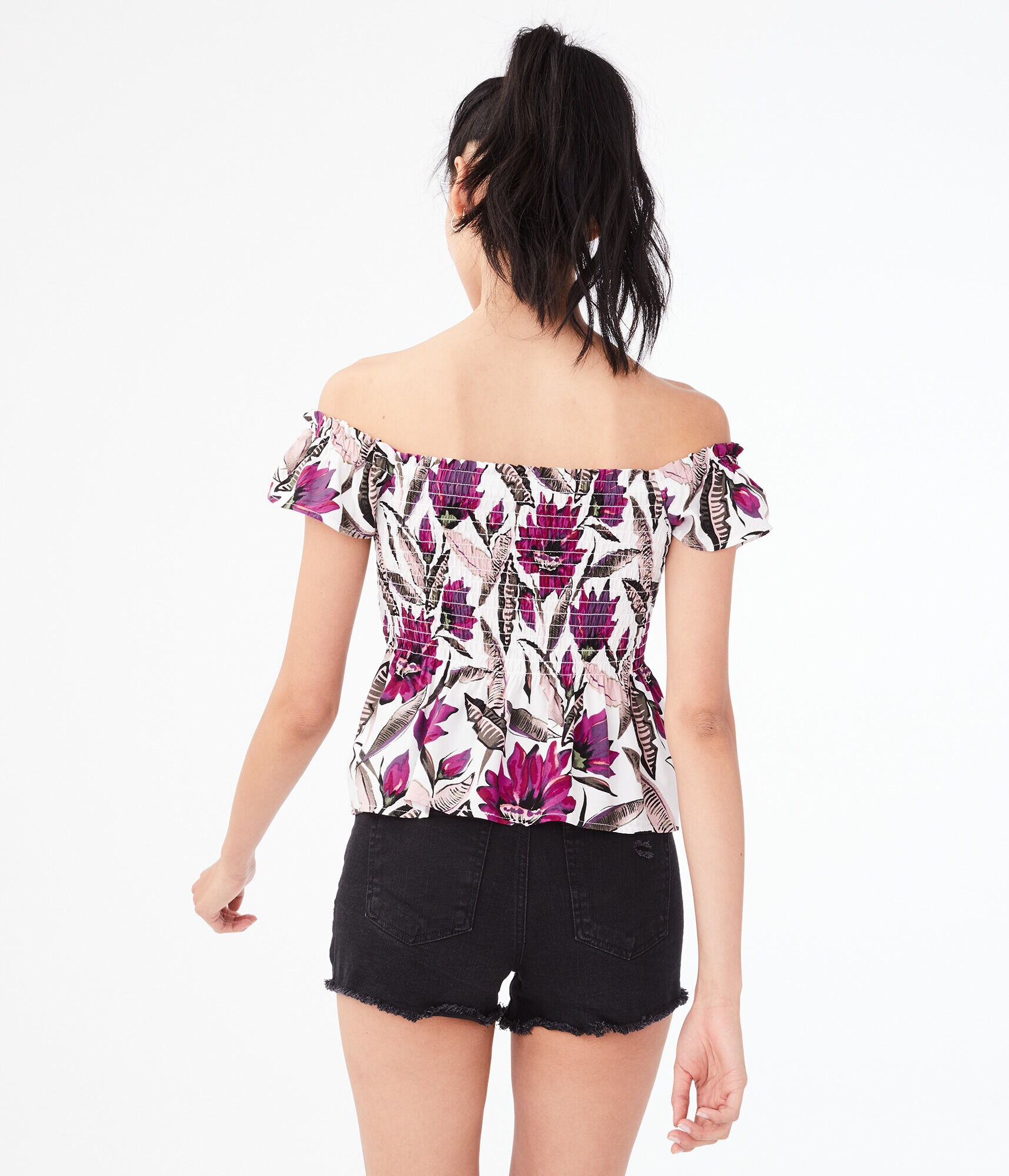 Tropical Off-The-Shoulder Babydoll Top