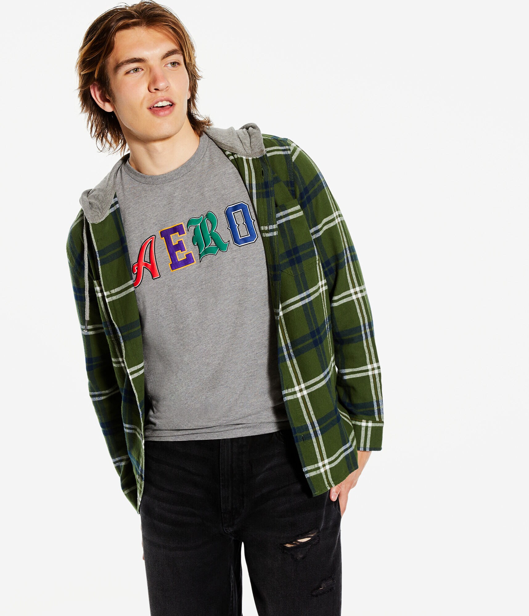 Long Sleeve Plaid Flannel Hooded Button-Down Shirt