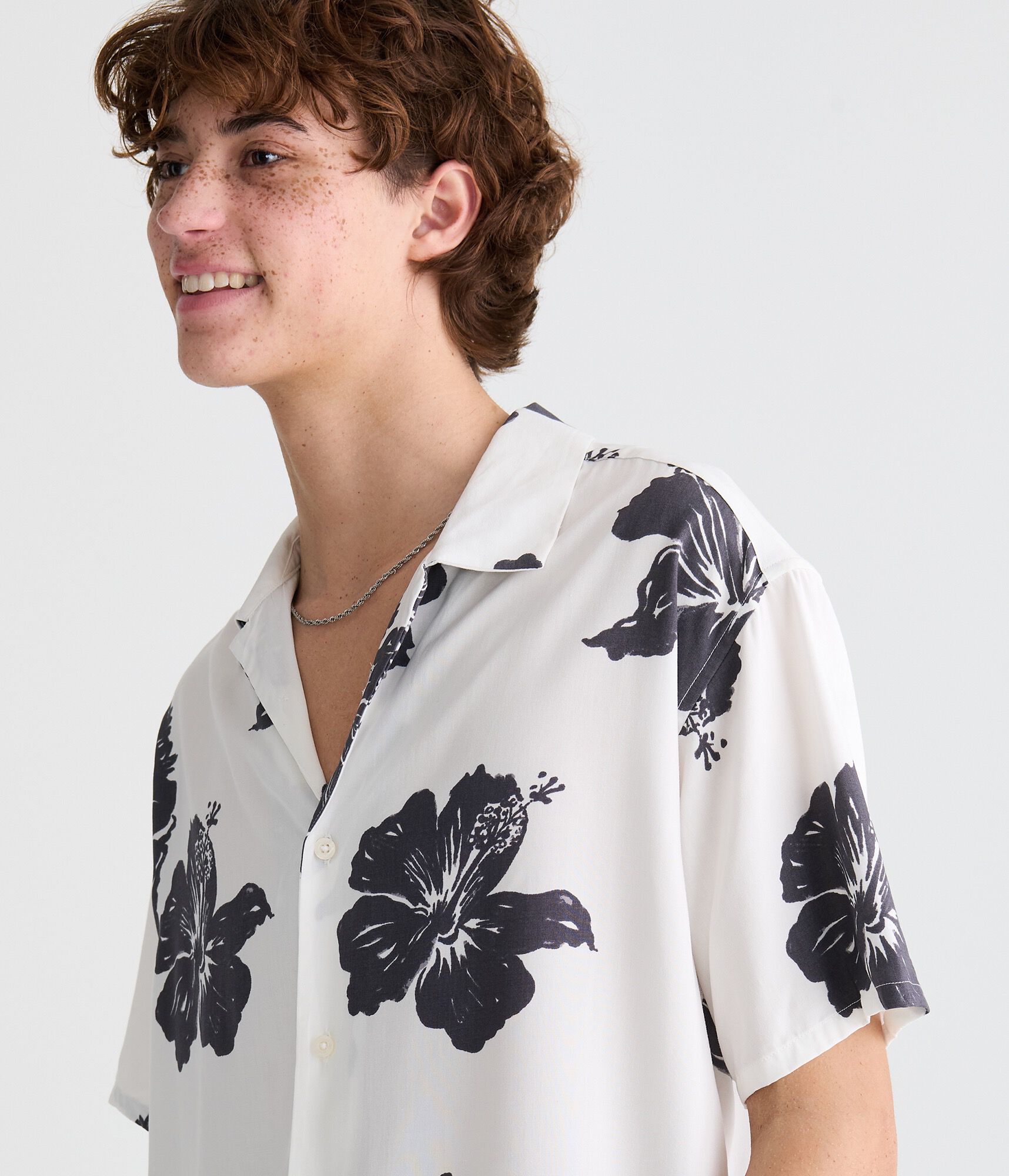 Hibiscus Print Boxy Camp Shirt
