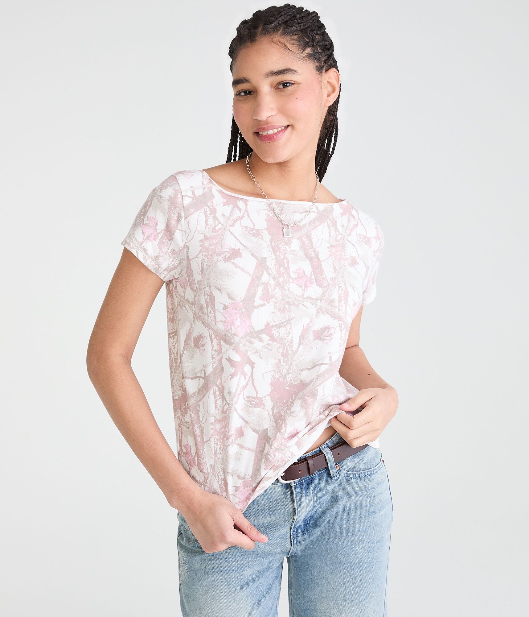 Seriously Soft Forest Camo Off-The-Shoulder Vintage Fit Tee