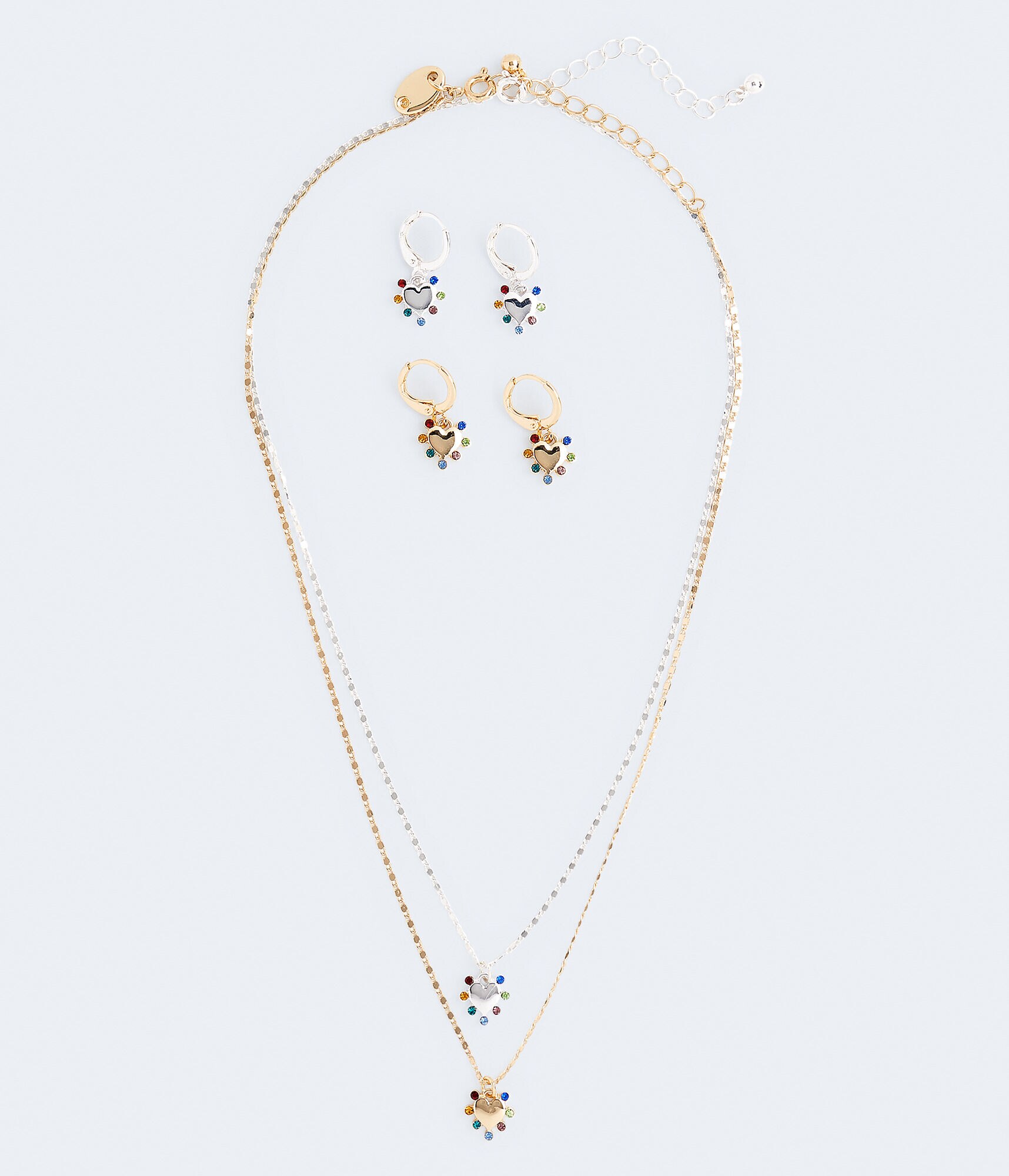 Best Friends Multicolor Rhinestone Heart Necklace &amp; Earring Set