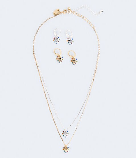 Best Friends Multicolor Rhinestone Heart Necklace & Earring Set Best Friends Multicolor Rhinestone Heart Necklace & Earring Set