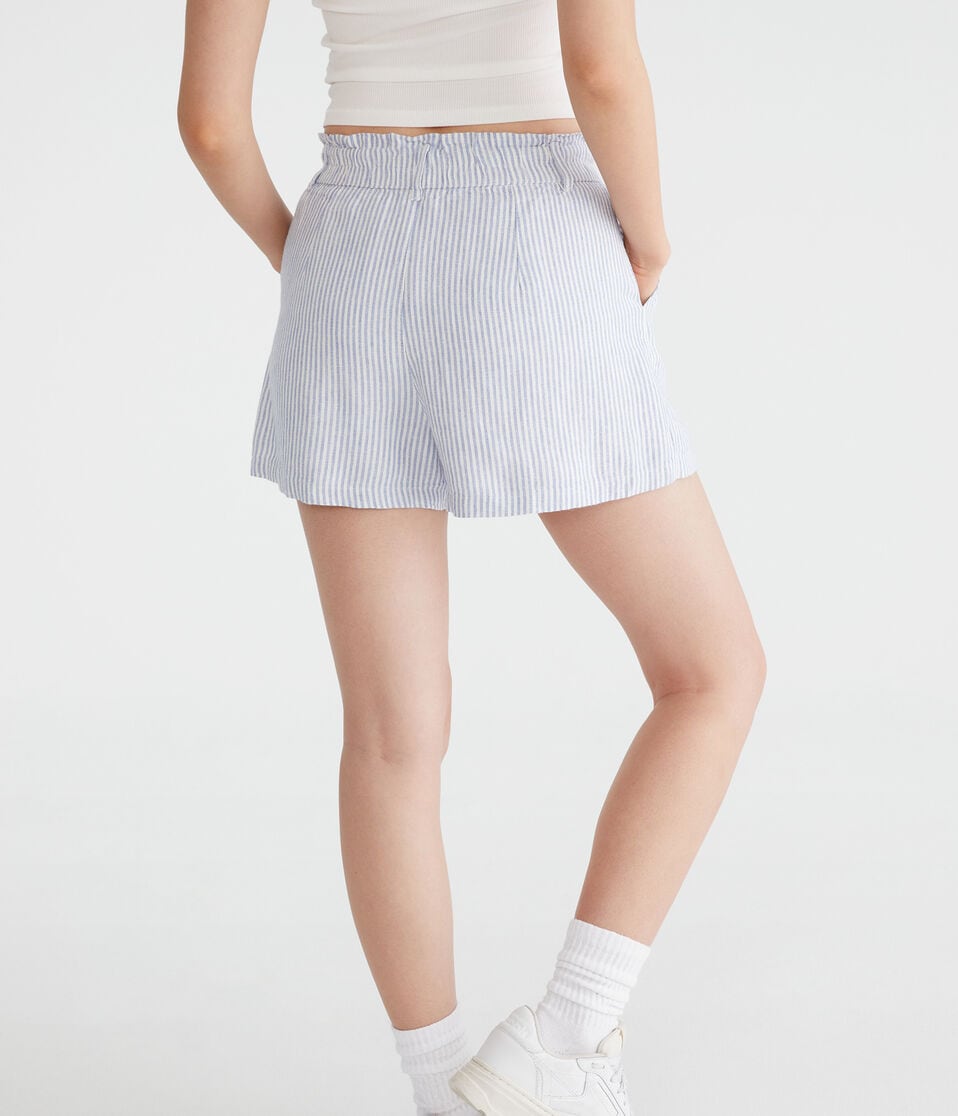 Striped High-Rise Linen Shorts