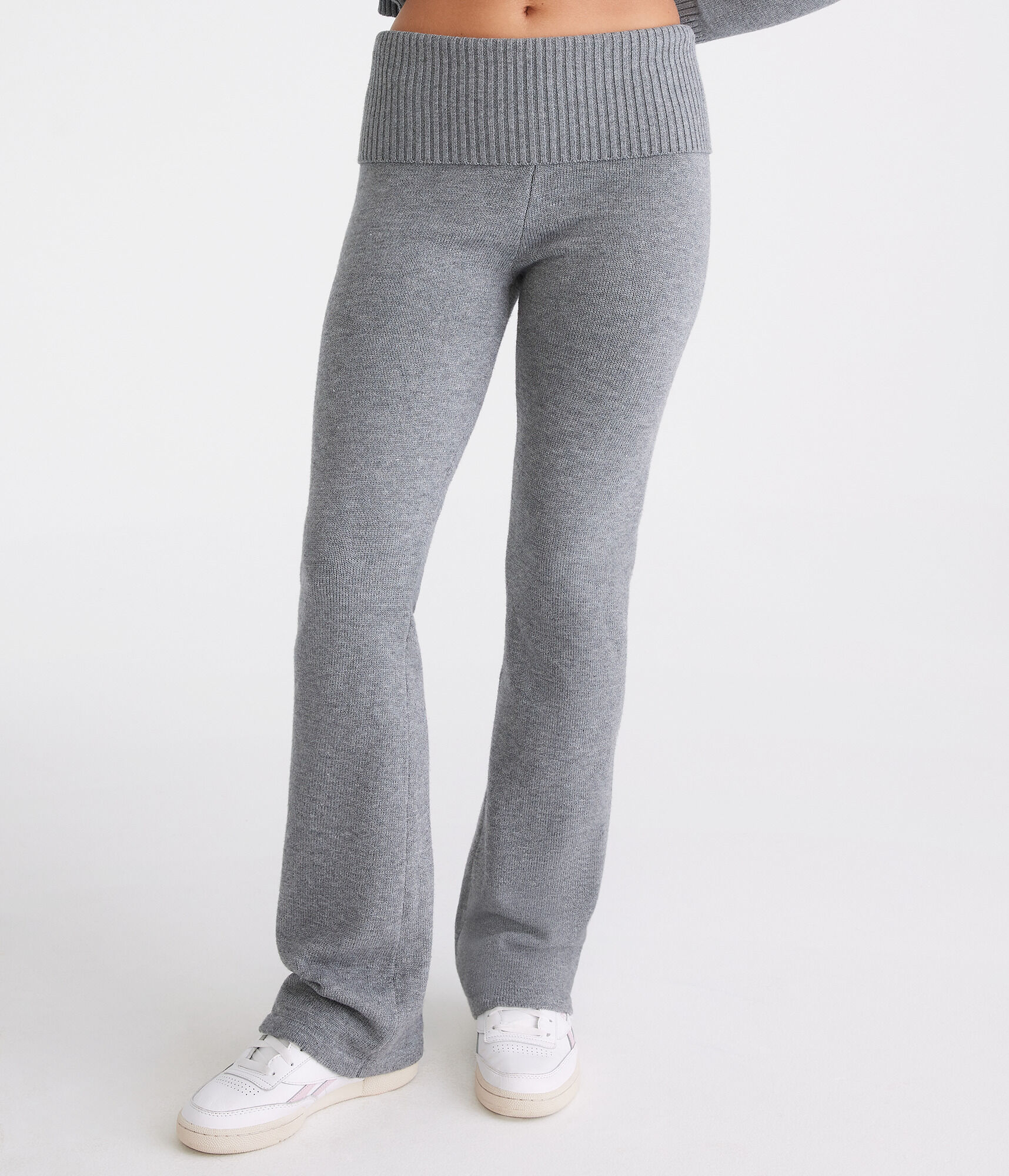 Flare Mid-Rise Fold-Over Sweater Pants