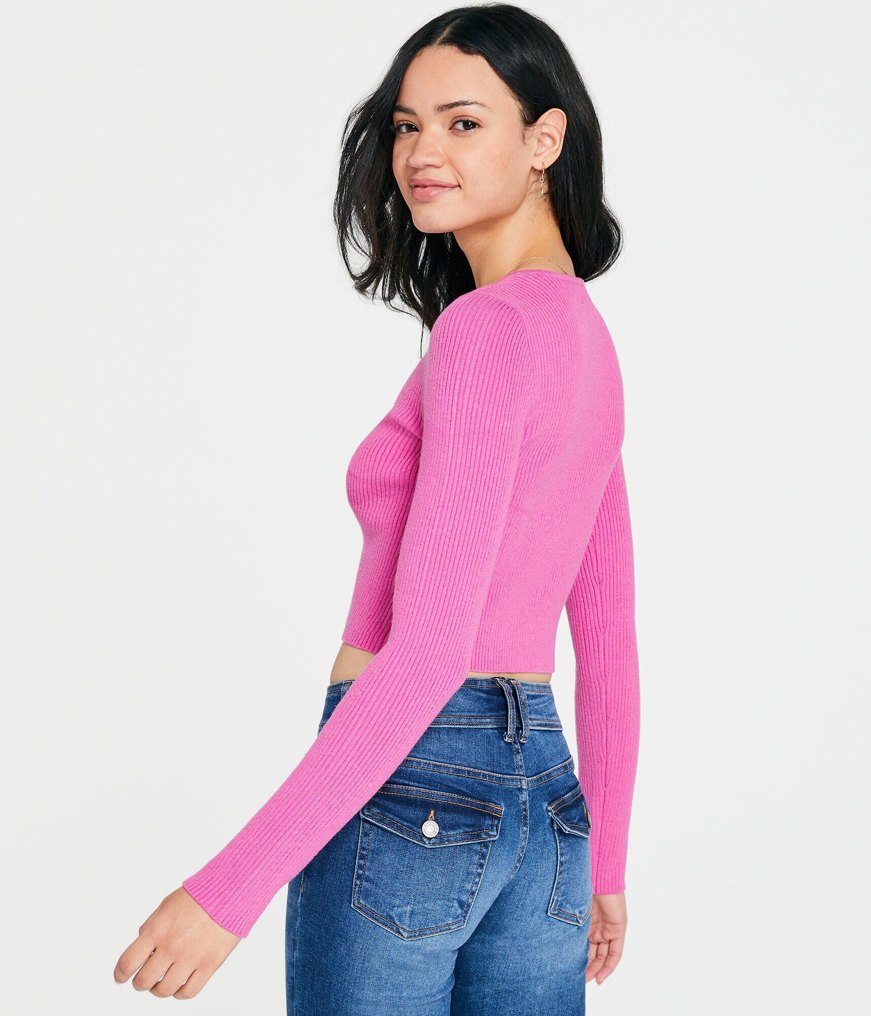 Ribbed Keyhole Cropped Flyaway Sweater