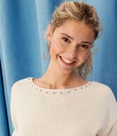 Demetra for Aero Studded Slash-Neck Sweater