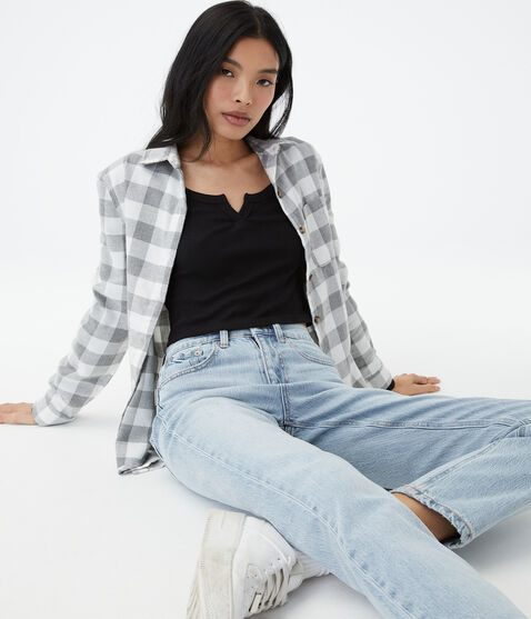 Long Sleeve Notch-Neck Cropped Shrunken Tee Long Sleeve Notch-Neck Cropped Shrunken Tee