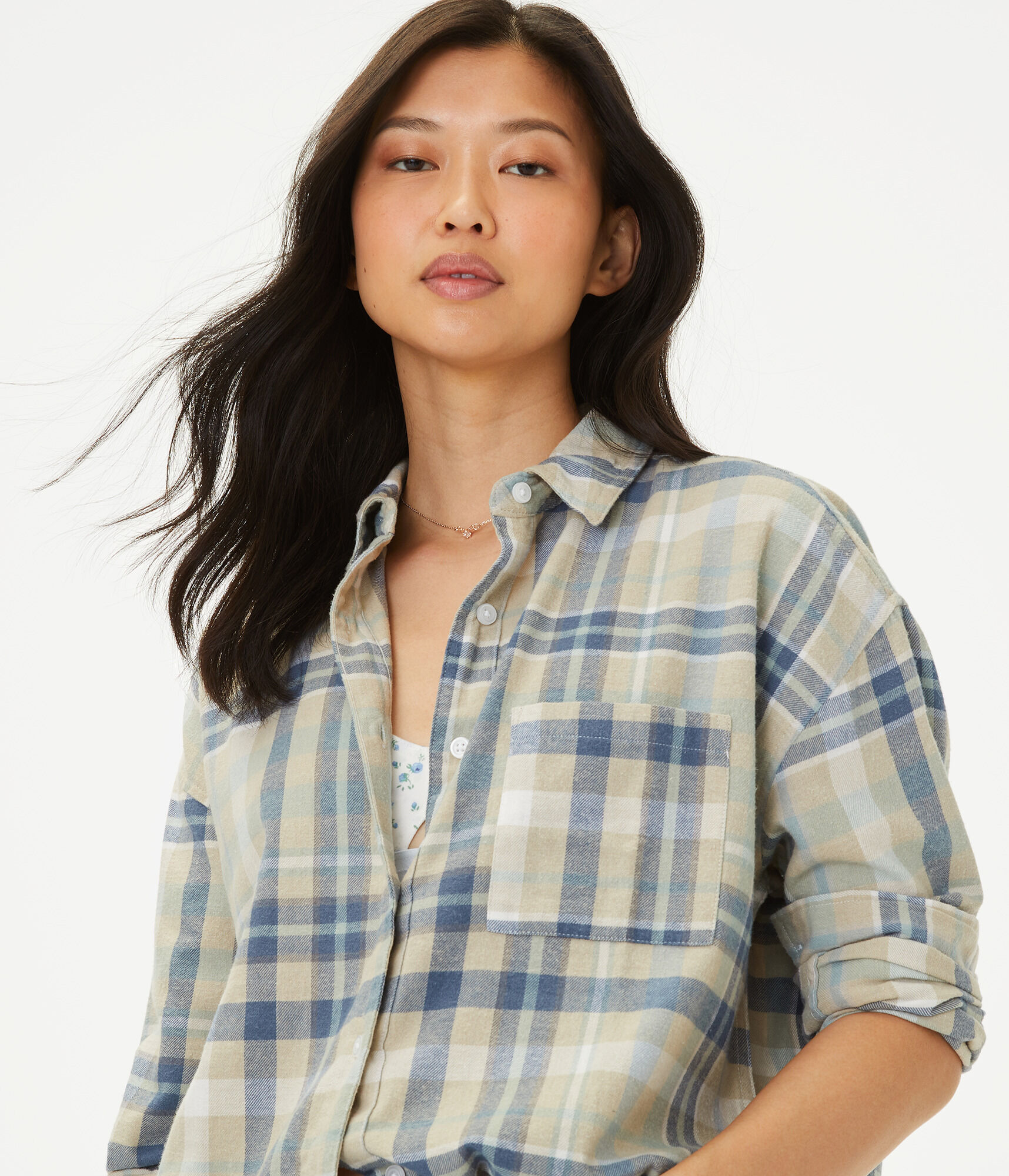 Long Sleeve Plaid Flannel Oversized Button-Down Shirt