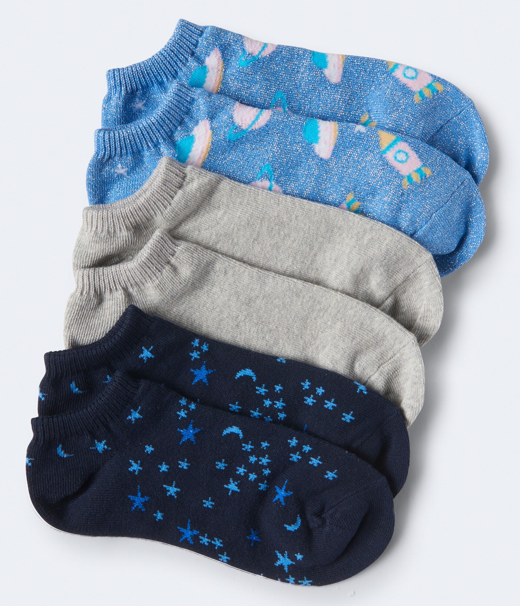 3-Pack Planet, Celestial &amp; Solid Ankle Socks