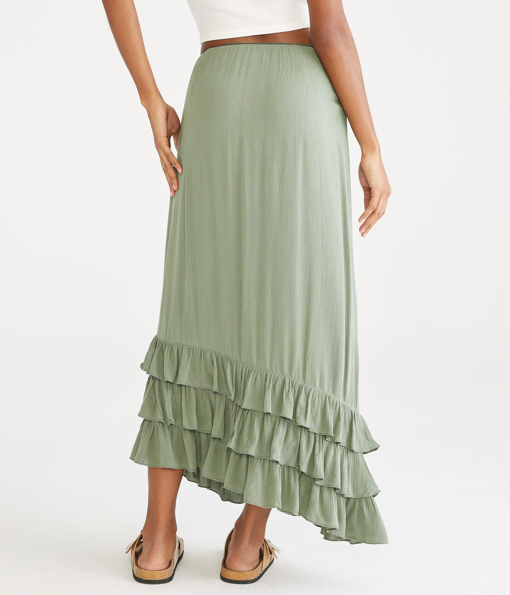 Ruffled Asymmetrical Midi Skirt