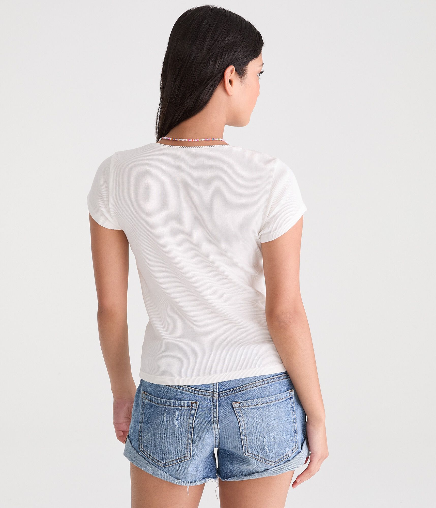Seriously Soft Picot-Trim V-Neck Tee