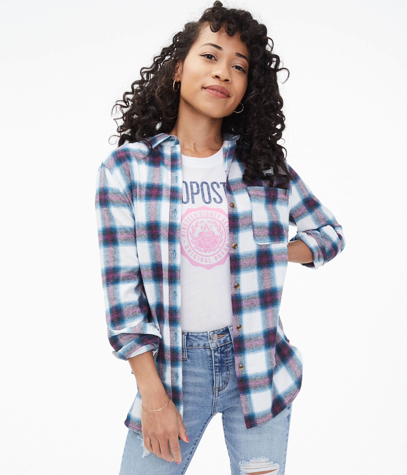 Long Sleeve Plaid Button-Down Shirt